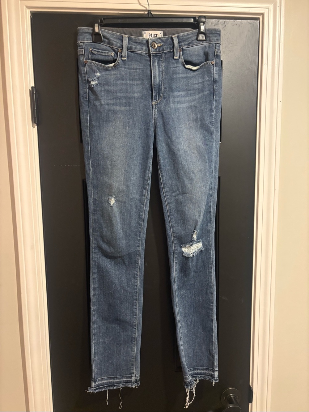 PAIGE Light Blue Distressed Skinny Jeans. Paige Hoxton Ankle Peg